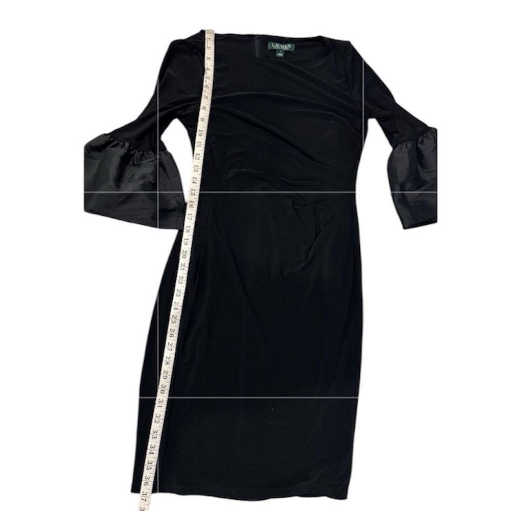 Ralph Lauren Black 3/4 bell cuff Sleeve Dress ruched side-lined size 4 - Picture 5 of 13